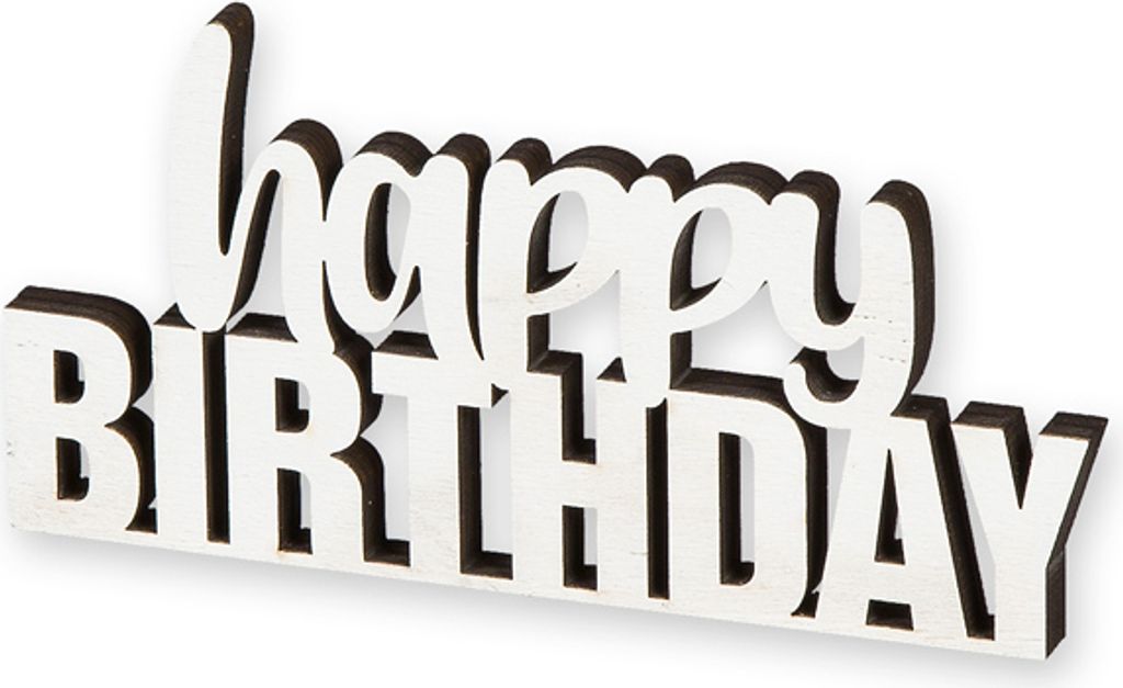 Holz Schriftzug Happy Birthday Geburtstag weiß