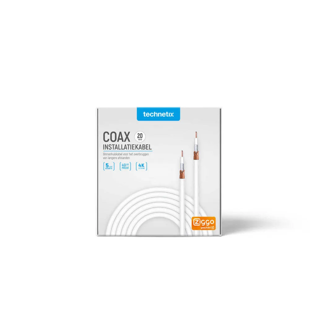 Câble coaxial blanc 20 mètres Technetix pour antenne TV et décodeur - 3