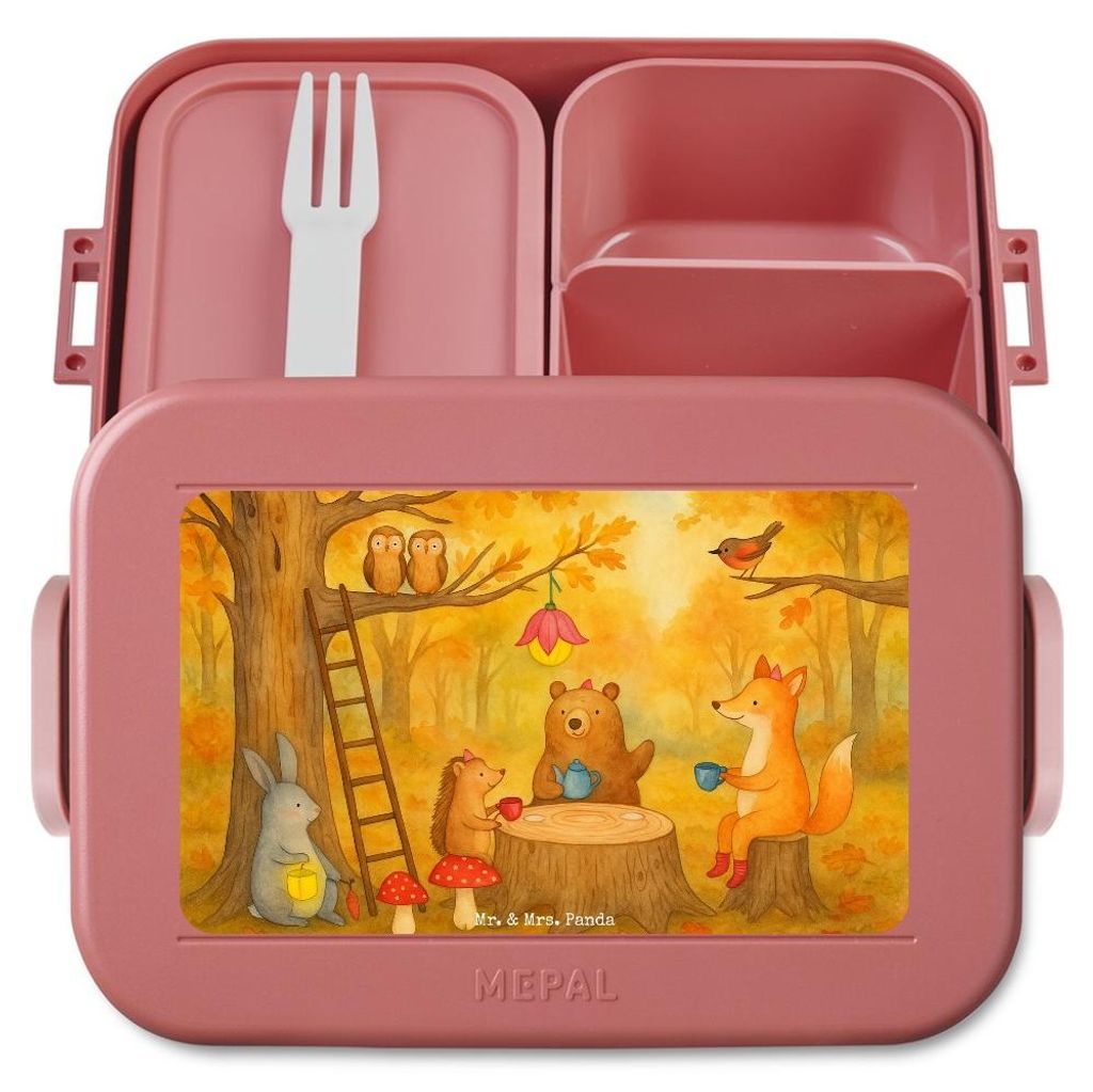 Mr. & Mrs. Panda Bento Box Waldtiere Picknick Design - Rot Pastell - Geschenk, Bentobox, Igel, Tiere, Hase, Snackbox, Lunchbox, Vesperbox, Frischha...