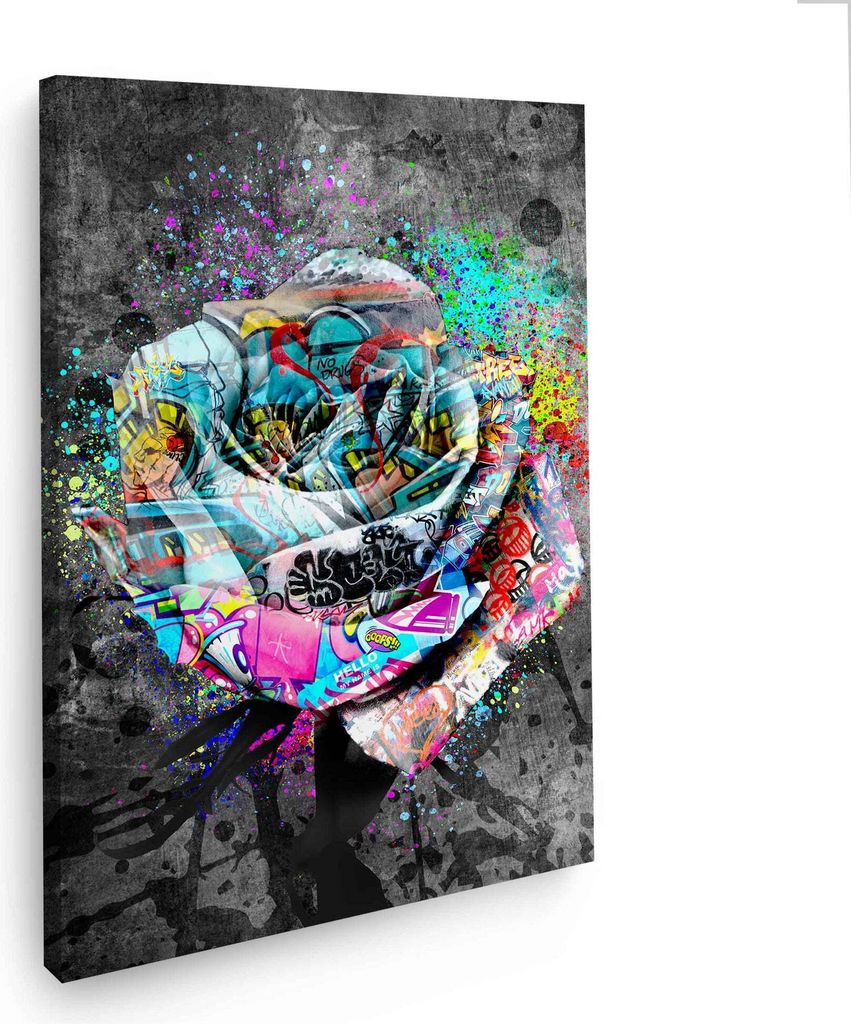 Wandbild Leinwandbild Rose Graffiti Street Art Kunstdruck XL Wanddeko: 80x120x4cm
