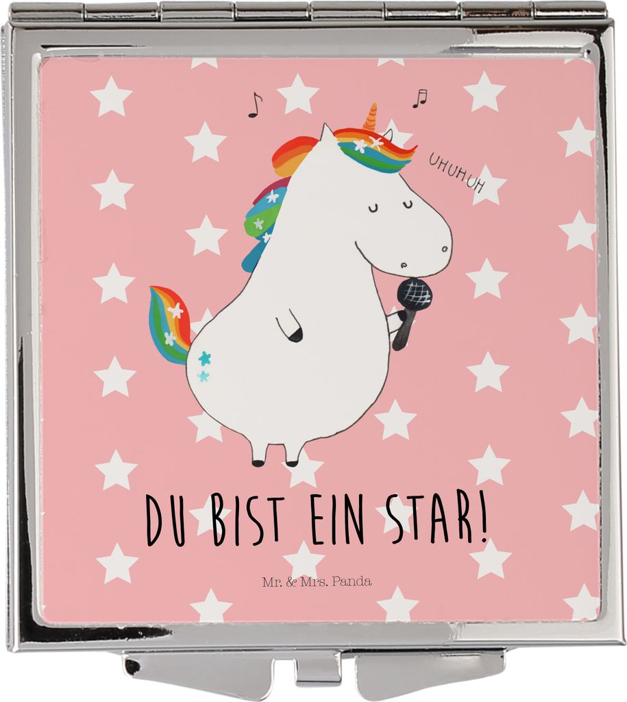 Mr. & Mrs. Panda Kleiner Spiegel Einhorn Sänger - Rot Pastell - Geschenk, Handspiegel, Disco, Unicorn, Schminkspiegel, Party, Geburtstag, Kosmetik...