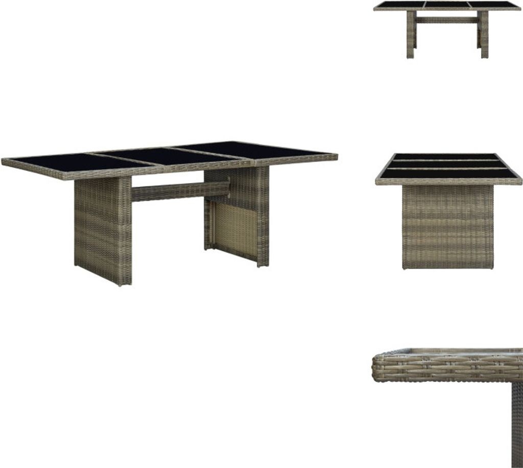 vidaXL Gartentisch Braun Poly Rattan und Hartglas - Gartentische