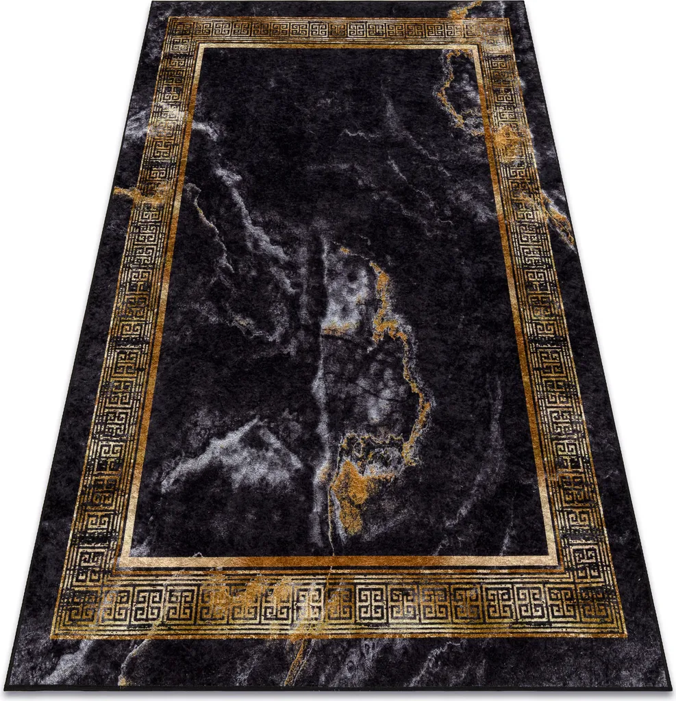 Tapis marbre grec antidérapant MIRO noir et doré lavable 120x170 cm