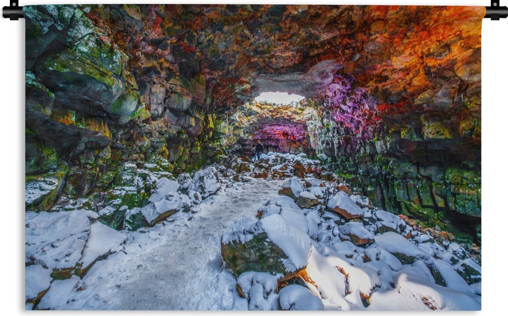 MuchoWow Wandteppich Wandbehang Farbenfrohe Lavahöhle in Island 150x100 cm Tapisserie Dekoration Wandtuch - Waschbar - Tapisserien - Wand-Decke