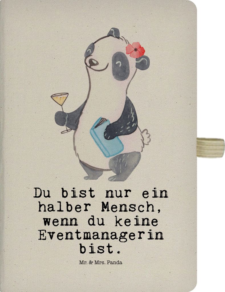 Mr. & Mrs. Panda A5 Heft Eventmanagerin Herz - Transparent - Geschenk, Lustig, Spruch, Witzig, Schreibheft, Notizheft, Veranstaltungsmanager, Notiz...