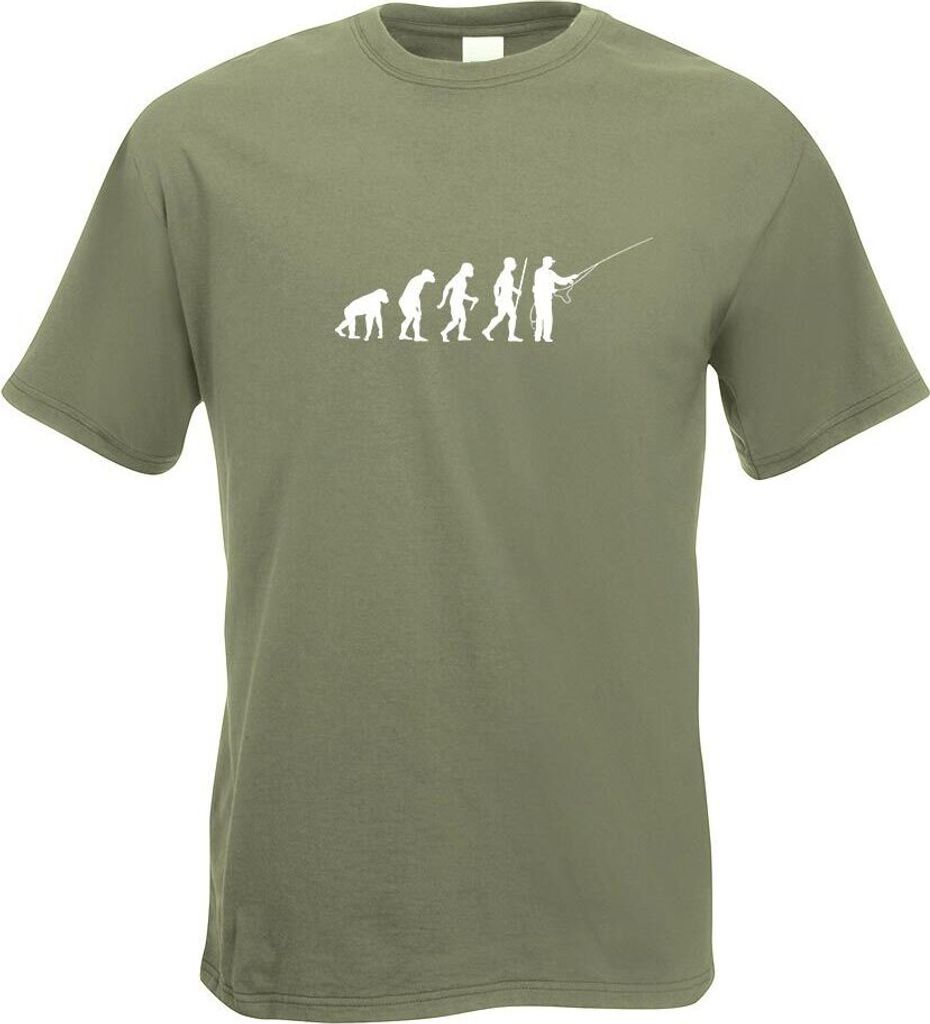 Kiwistar - T-Shirt - Olive - Angler - Fischer - Evolution Motiv Bedruckt Funshirt Design Print - mit Motiv Bedruckt - Funshirt Design - Sport - Fre...