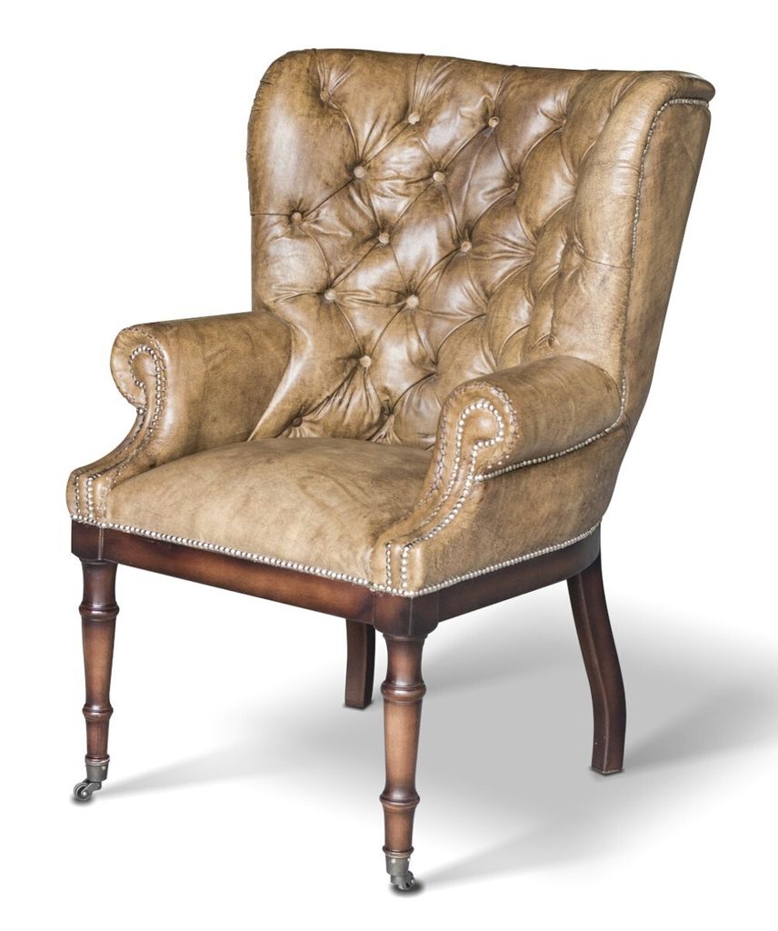 Casa Padrino Chesterfield Echtleder Sessel Vintage Leder mit Rollen - ALLE FARBEN - Luxus Wohnzimmer Ohrensessel Möbel Büffelleder Sessel