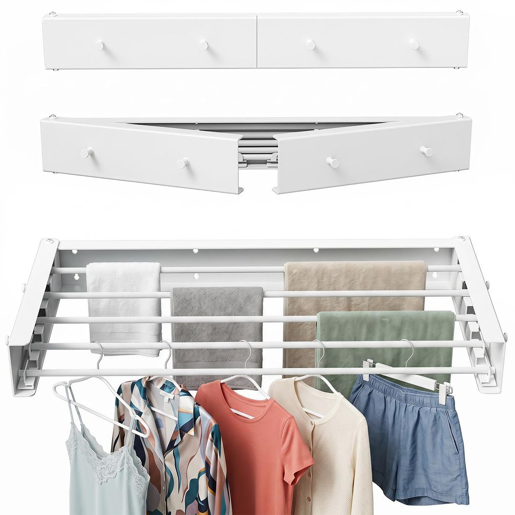 Sèche-linge mural extensible et pliable, avec 5 barres et 4 Image du produit 