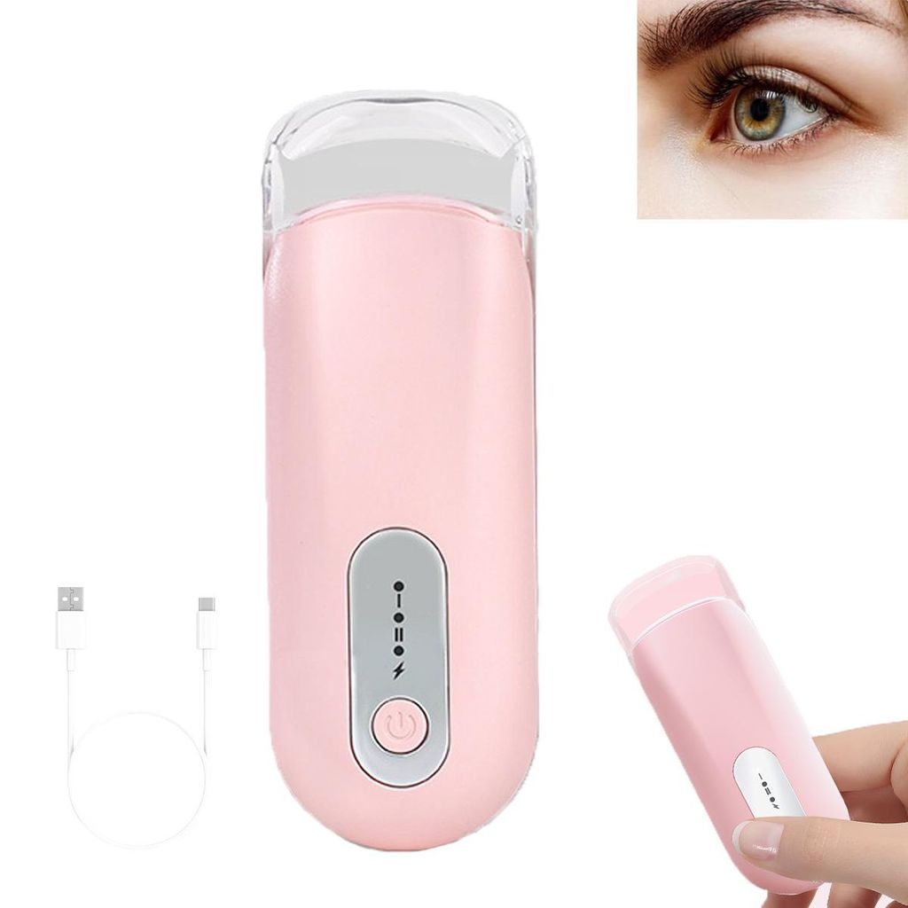 Beheizbare Wimpernzange, wiederaufladbarer elektrischer Wimpernformer mit 10 s Schnellaufheizung, 24 Stunden Halt, Rosa