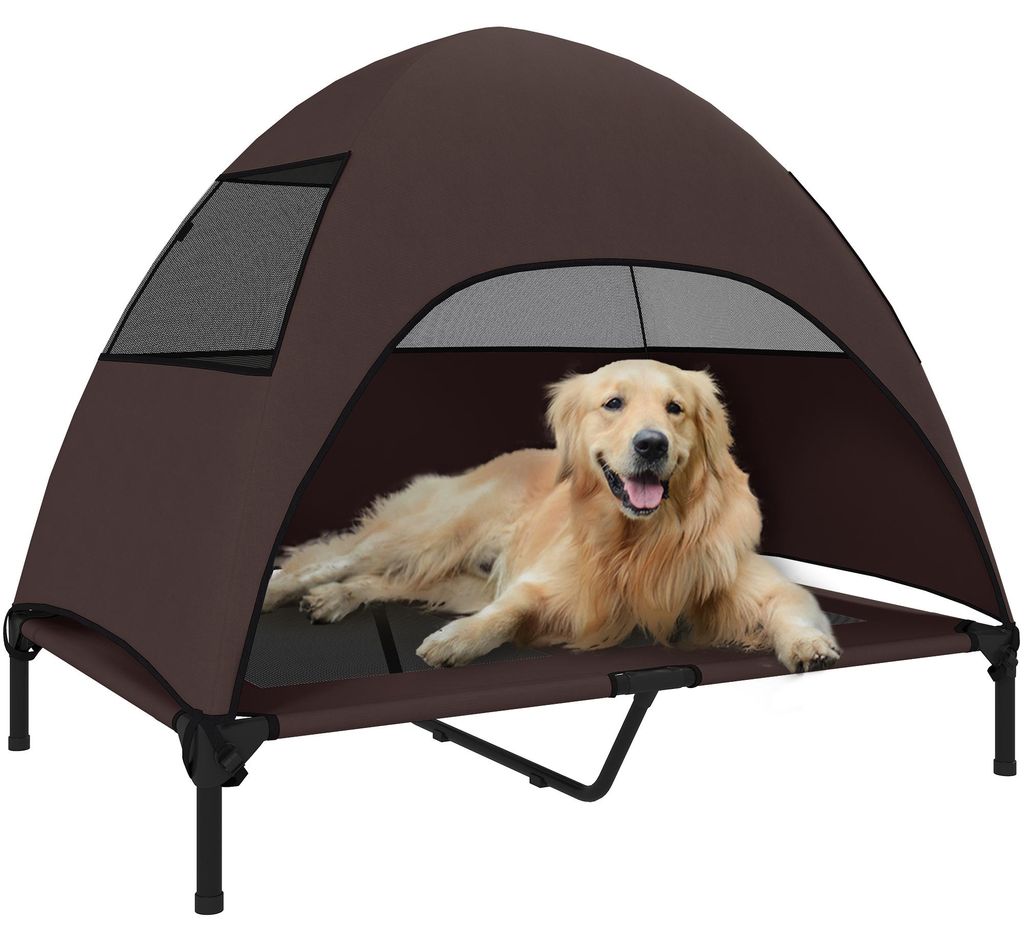 Hundeliege Outdoor mit Dach Erhöht für Große Hunde 106x76x99 cm Kaffee