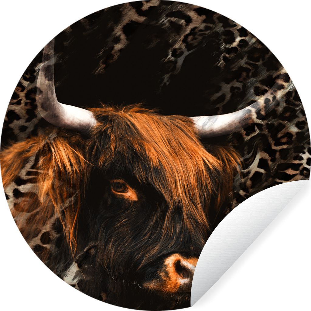 MuchoWow Runde Wandtattoo - Wandsticker Tapete Aufkleber Schottischer Highlander - Pantherdruck - Design Ø 80 cm Selbstklebend und Repositionier...