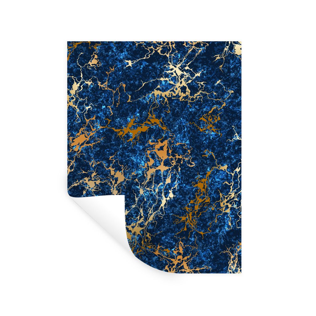 MuchoWow Wandtattoo Wandsticker Wandaufkleber Marmor - Textur - Gold - Blau 30x40 cm Selbstklebend und Repositionierbar - Sticker - Dekorfolie