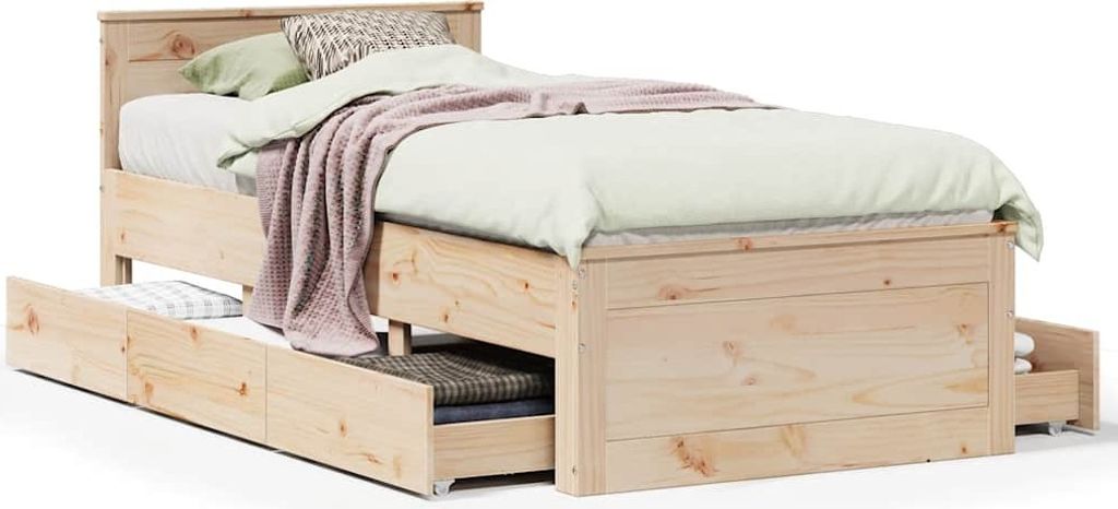 vidaXL Massivholzbett ohne Matratze mit Kopfteil 75x190 cm Produktbild 