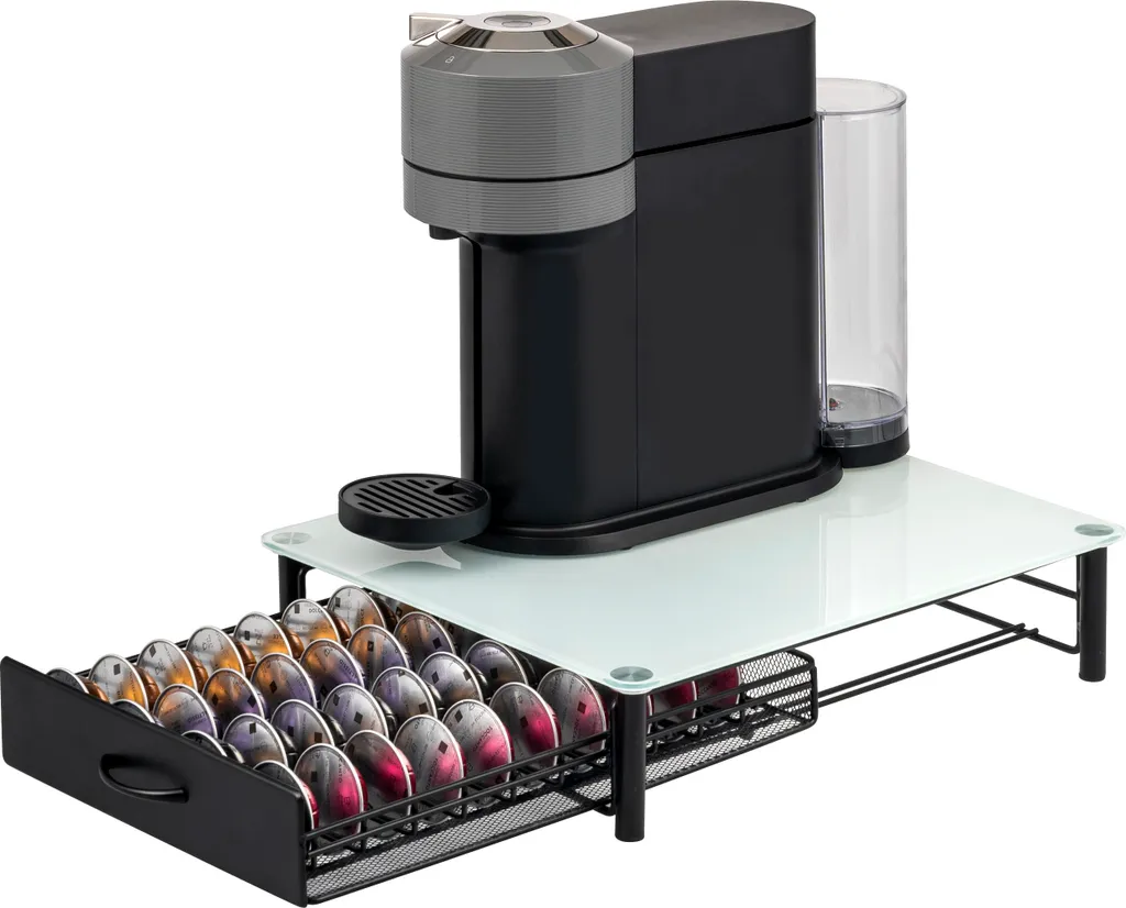 Portacapsule eluno 40 Nespresso Vertuo: Cassetto in Vetro e Metallo Bianco
