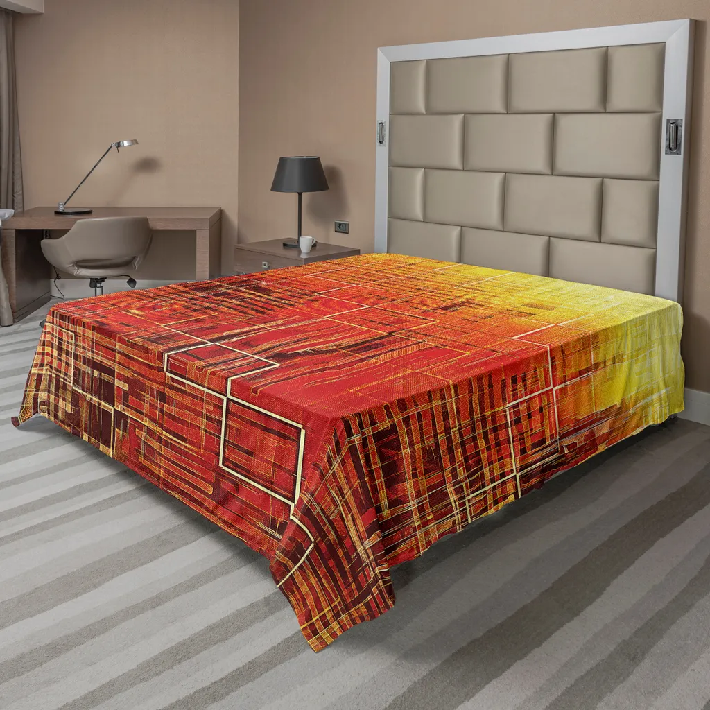 Drap de lit supérieur mosaïque texture moderne 275x260 cm orange jaune