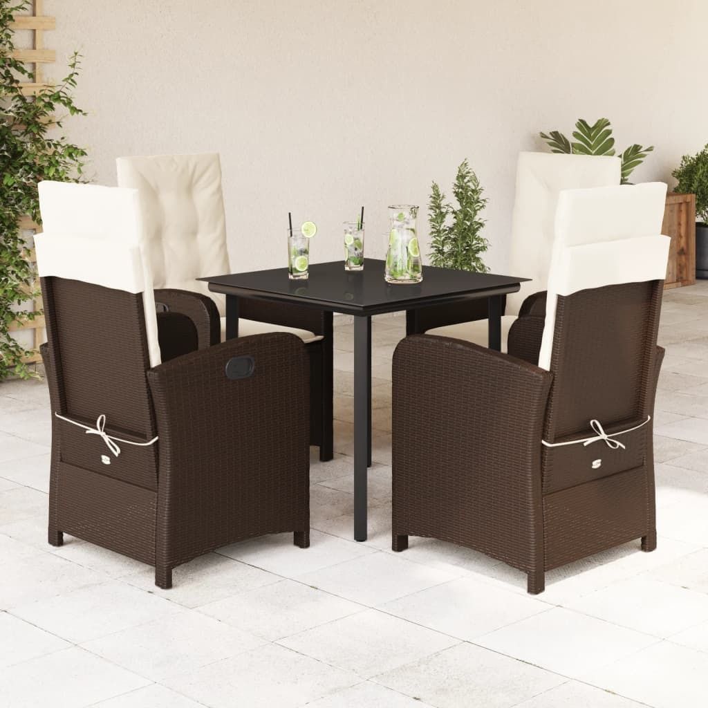 "2026 Promotion" 5-tlg. Garten-Essgruppe - mit Tisch und Stühlen - mit Kissen - Braun Poly Rattan - Gartenmöbelset CC11742