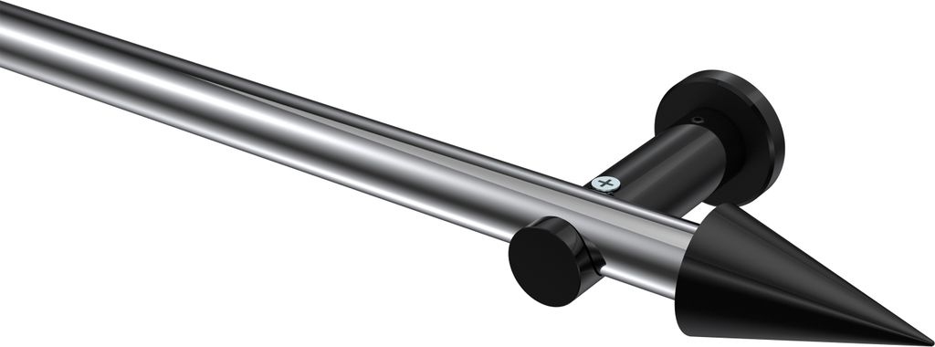 Interdeco Gardinenstange / Vorhangstange Chrom / Schwarz, Typ Platon Savio (Kegel) ohne Ringe, 20 mm Ø 1-läufig, 120 cm
