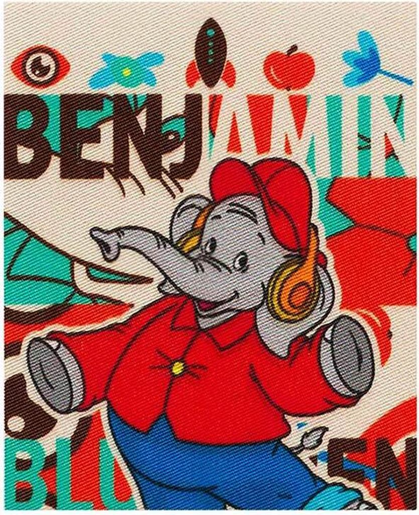 Benjamin Blümchen Musik - Aufnäher, Bügelbild, Aufbügler, Applikationen, Patches, Flicken, Zum Aufbügeln, Größe: 5,5 x 6,8 cm