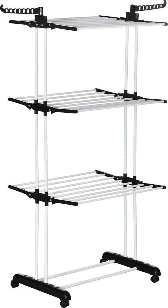 Wäscheständer Turmwäscheständer mit Rollen 4 Ebenen ausziehbar Standtrockner Schwarz 73 x 45,5 x 177cm für platzsparendes Trocknen