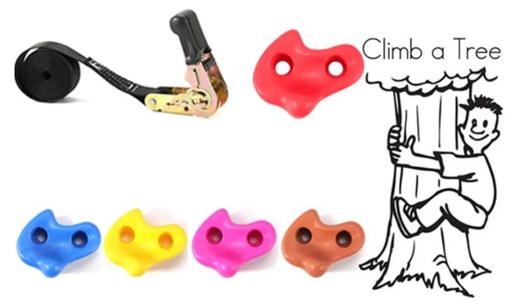 Kit de prises d'escalade pour arbre avec sangles de fixation jaune