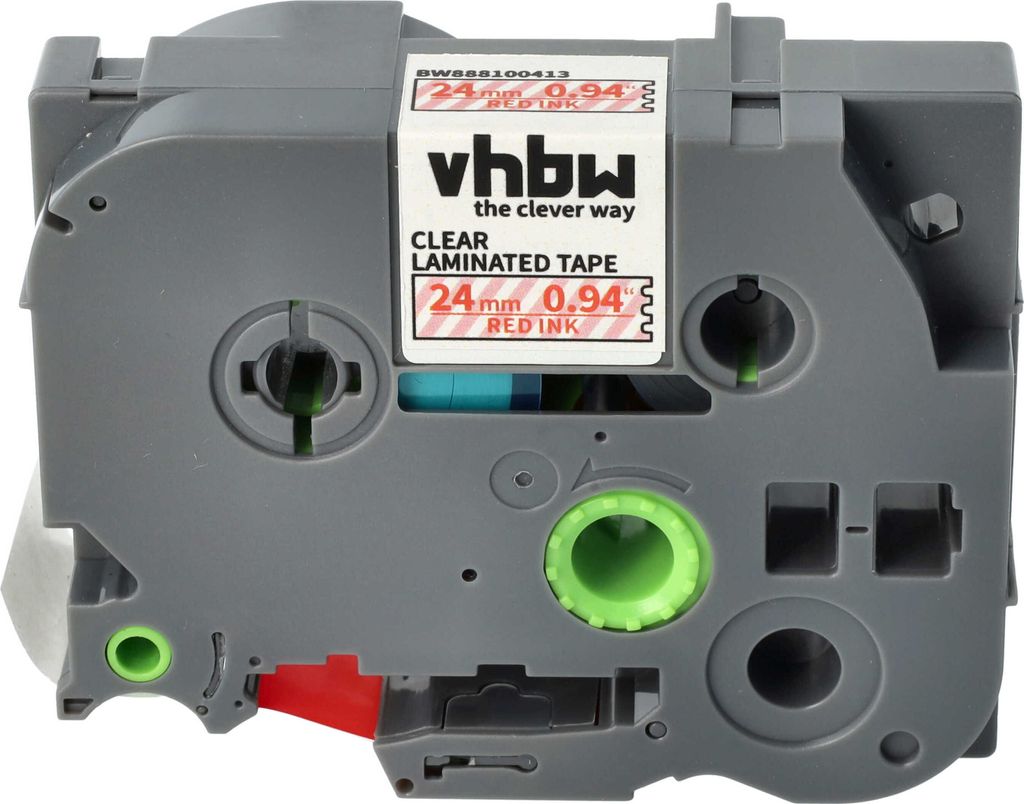 vhbw Schriftband-Kassette kompatibel mit Brother PT H500LI, H500, E550W, E550WVP, E800W Etiketten-Drucker 8m x 24mm Rot auf Transparent, Laminiert