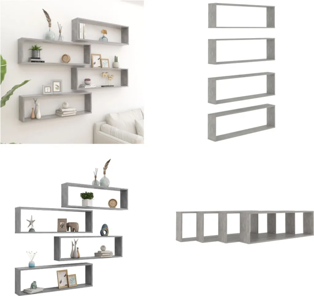 4 Mensole a Muro Grigio Cemento 100x15x30 cm | Arredo vidaXL