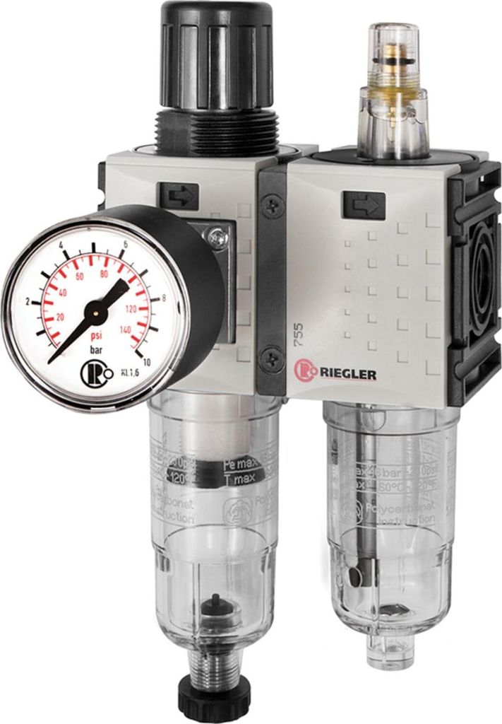 Riegler Wartungseinheit 2-tlg. »FUTURA-mini«, PC-Beh., Standardmanometer, G 1/4, 0,5-8, HA