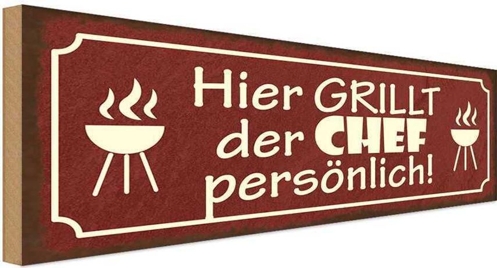 vianmo Holzschild 10x27 cm hier grillt der Chef persönlich Beruf Arbeit