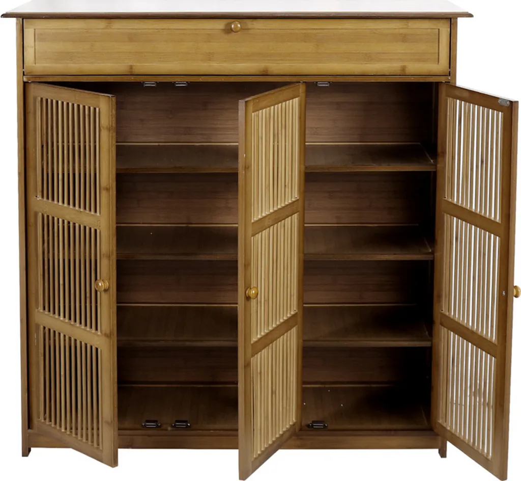 WISFOR Armoire à Chaussures en Bambou à 4 Niveaux avec Portes Aérées