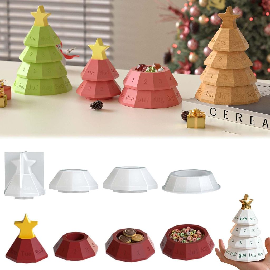 Silikonformen für Weihnachtsdekoration, 4-teiliges Silikon-Kalenderformen-Set, Silikonformen für Adventskränze, 3D-Weihnachtsbaumform, Gipsforme...