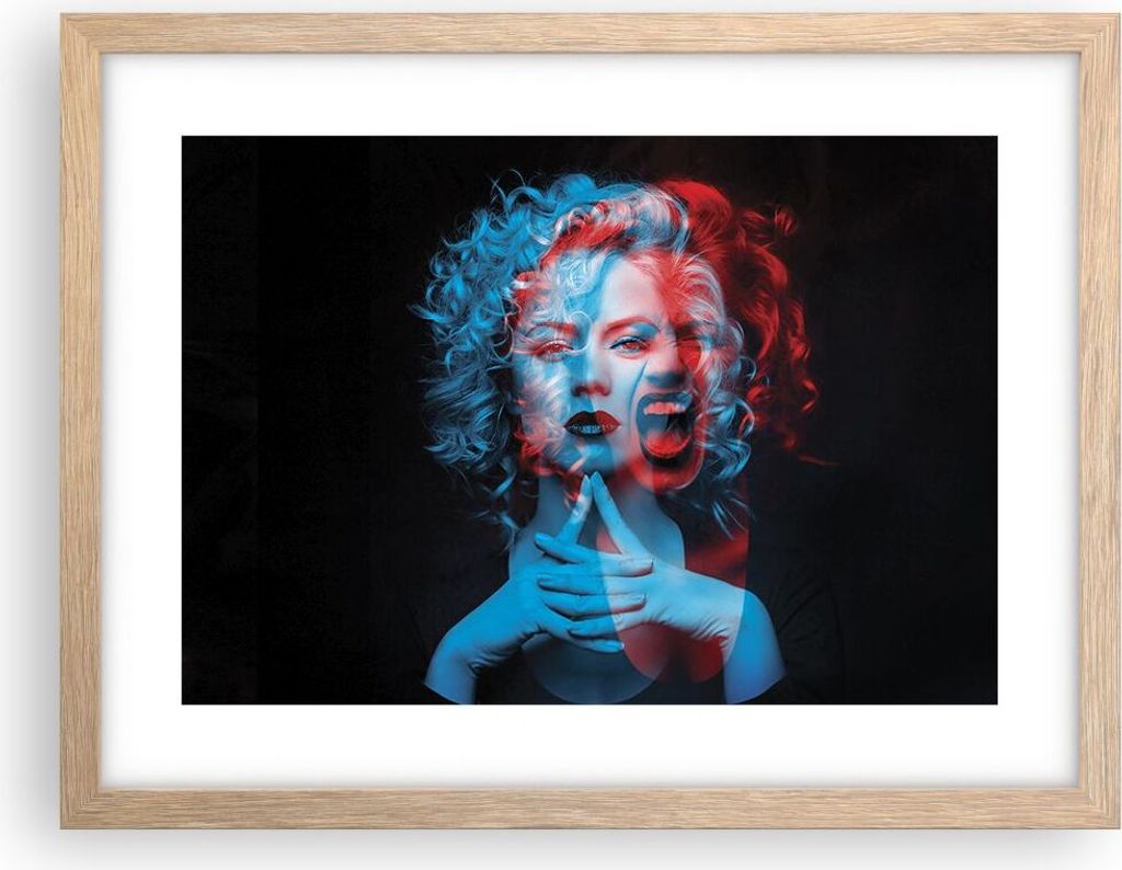 Gerahmtes Poster - Rahmen in heller Eiche - Schwarz Frau Emotionen - 40x30 cm - Wand Bild - Wanddeko - Wandbilder - Kunstposter - Wandposter - Bild...
