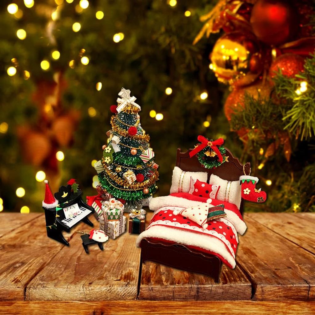 Puppenhaus Zubehör Weihnachten - Mini Wichtel Mit Katzen Band Und Klavier