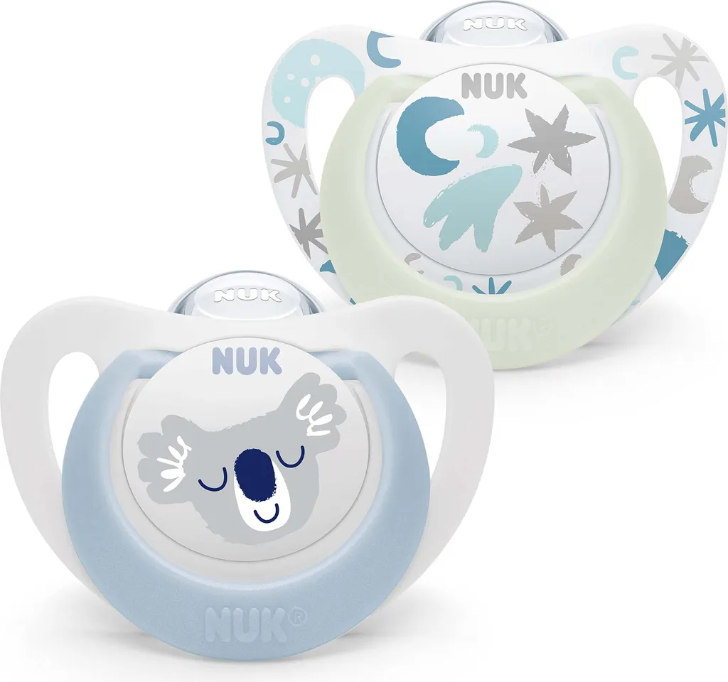 Sucettes Physiologiques NUK Star Silicone Phosphorescent 0-6 m Koala Bleu