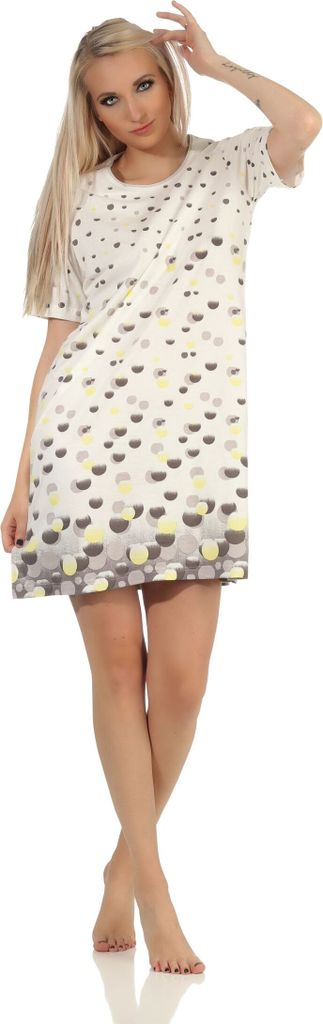 Damen kurzarm Nachthemd in toller Tupfen–Punkte Optik- auch in Übergrössen – 112 90 330 ; grau , 40