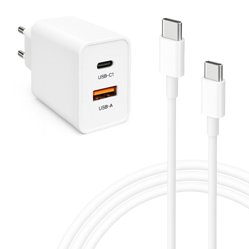 45W GaN USB C Schnellladegerät mit USB C und USB A inklusive 2m 60W USB C Ladekabel – Kompaktes Netzteil für iPhone 15 16 17 Samsung Huawei Xia...