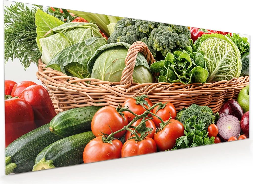 Küchenrückwand Spritzschutz Glas mit Motiv Frisches Gemüse Korb 40 x 40 cm