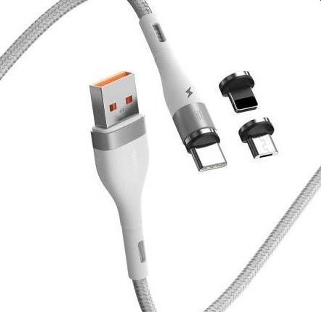 Baseus Zinc Magnetic Safe, Wei, USB A, Lightning + micro-USB B + USB C, 1 m, Mnnlich, Mnnlich