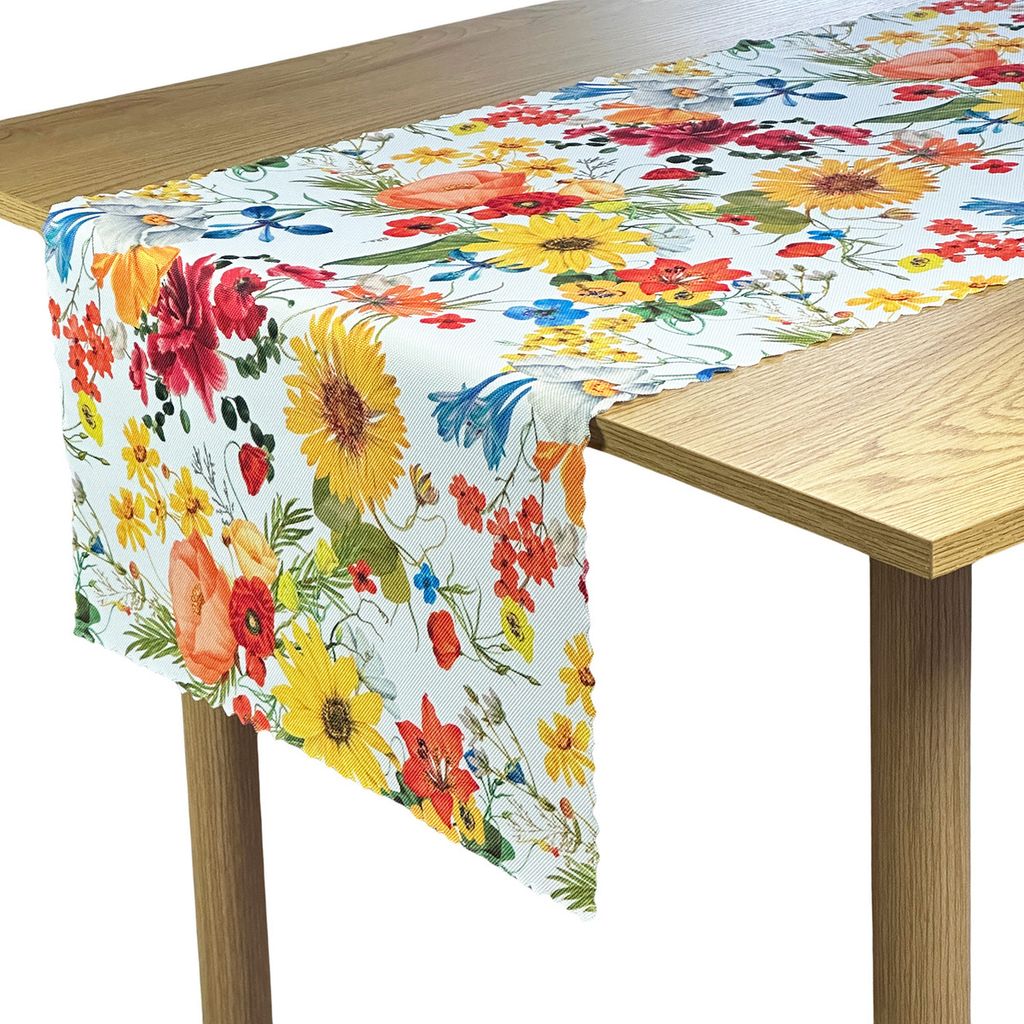 Tischtuchläufer Fleckenabweisende Blumen Gelbe Wiese Bunte Blumen Gelb Grün Bieżniki 50x140 cm