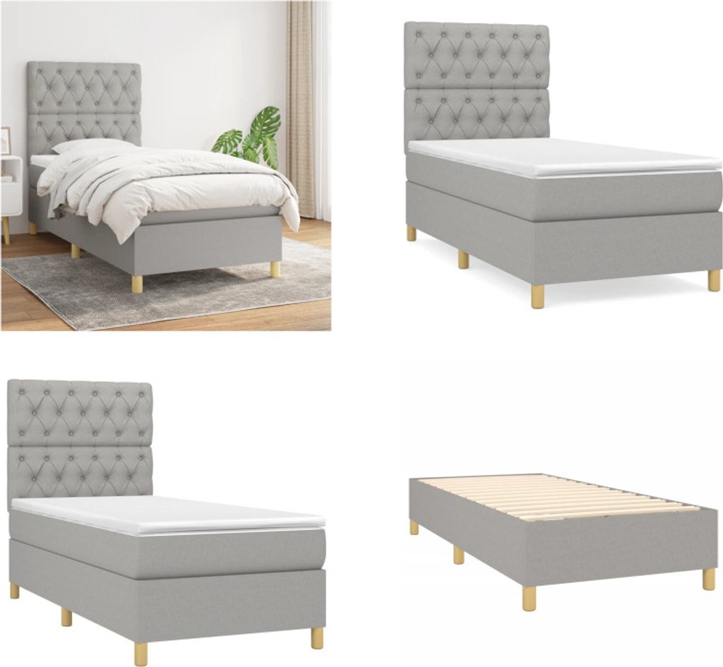 vidaXL Boxspringbett mit Matratze Hellgrau 80x200 cm Stoff - Boxspringbett - Boxspringbetten - Bett - Schlafzimmermöbel