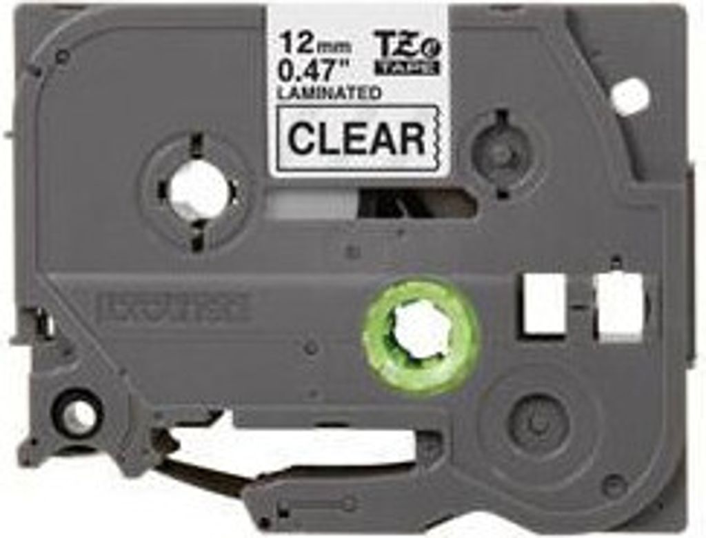 A close-up view of a Brother TZE label tape cartridge.