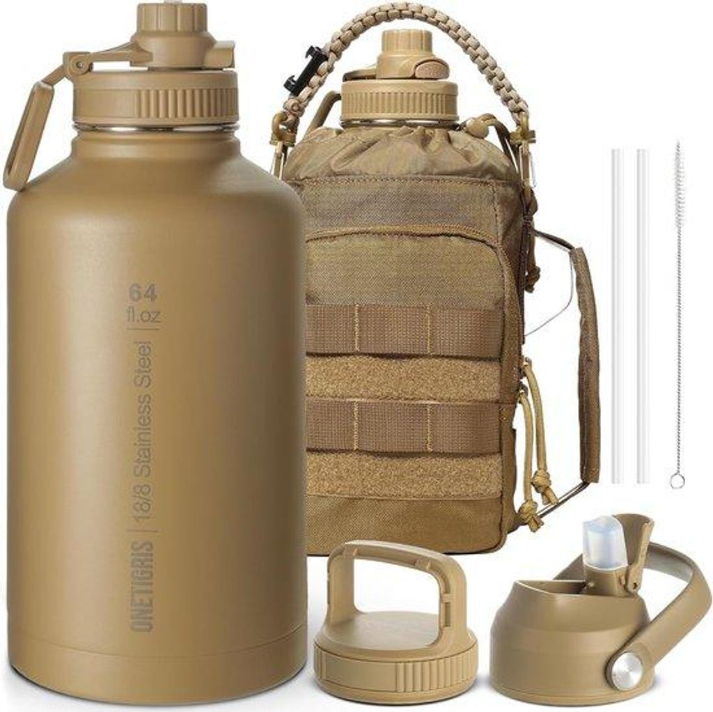 Stahlhydrier Wasserflasche, 1,9 L hoher Kapazität, Sportflasche mit guter Isolationswirkung für Fahrradfahren, Camping, Yoga, Fitnessstudio, Airs...