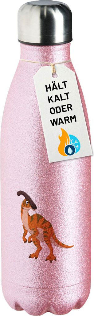 Huuraa Trinkflasche Parasaurolophus Dinosaurier 500ml Pink Edelstahl Wasserflasche Trinkflasche Geschenkidee