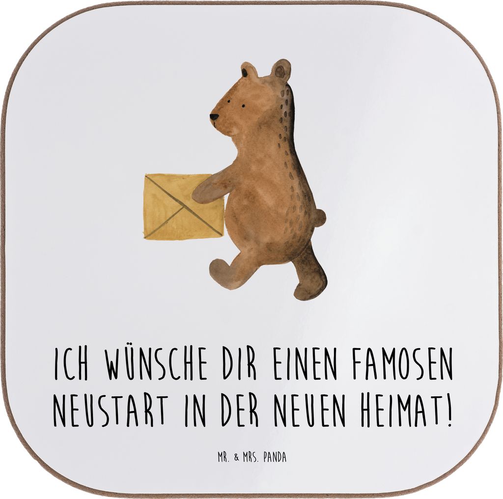 Mr. & Mrs. Panda Untersetzer Glas Neustart Umzug - Weiß - Geschenk, gläseruntersetzer, Mutmacher, Zuversicht, famoser, neuen Schritt wagen, Tasse...