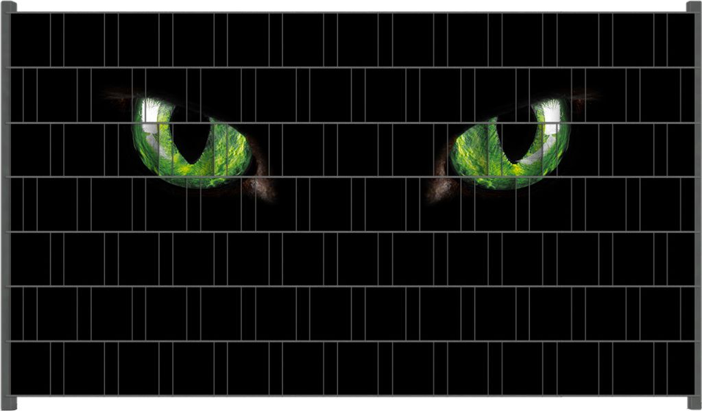 Wallario Zaunsichtschutz mit Motiv Grüne Katzenaugen bei Nacht für Ein- und Doppelstabmatten Zäune in der Größe 250 x 140 cm