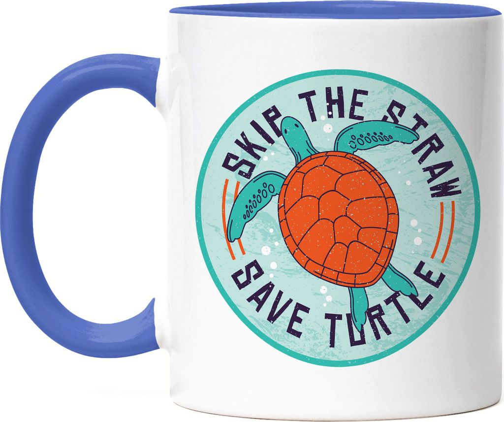 Skip The Straw Save Turtle Tasse Blau Strohhalm Plastik Schildkröte Meere Ozean Natur Umwelt