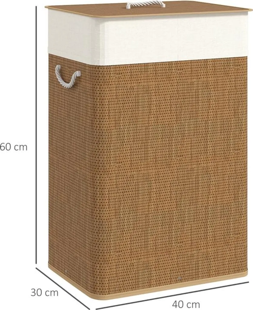 Cesto Bucato 72L Bambù Fortuna Lai | Sacco Lavabile Marrone - 3