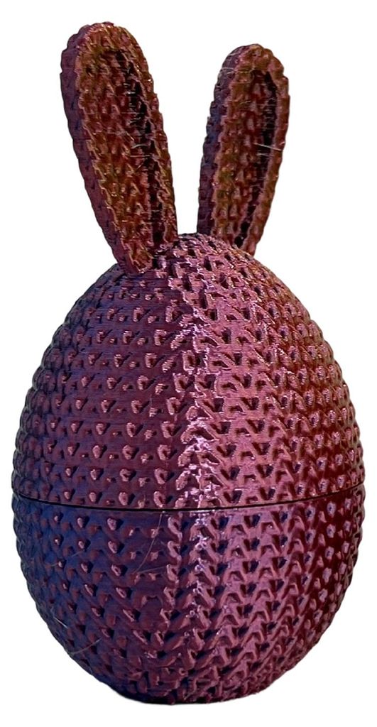 3D-gedrucktes Ostereier mit Hasenfüllung – ideal als Osterkorb-Füllung für Zuhause oder den Schreibtisch.