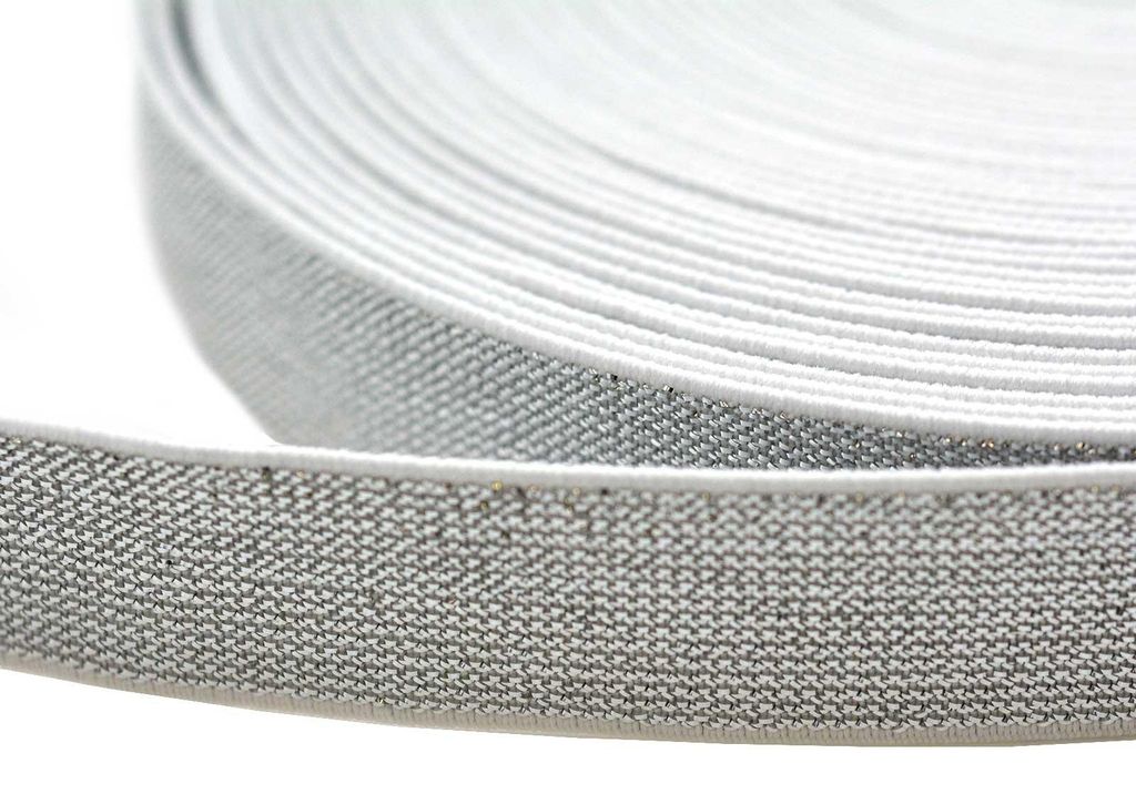 10m edles Glitzer-Gummiband elastisches Glitzerband weiß schwarz 20mm