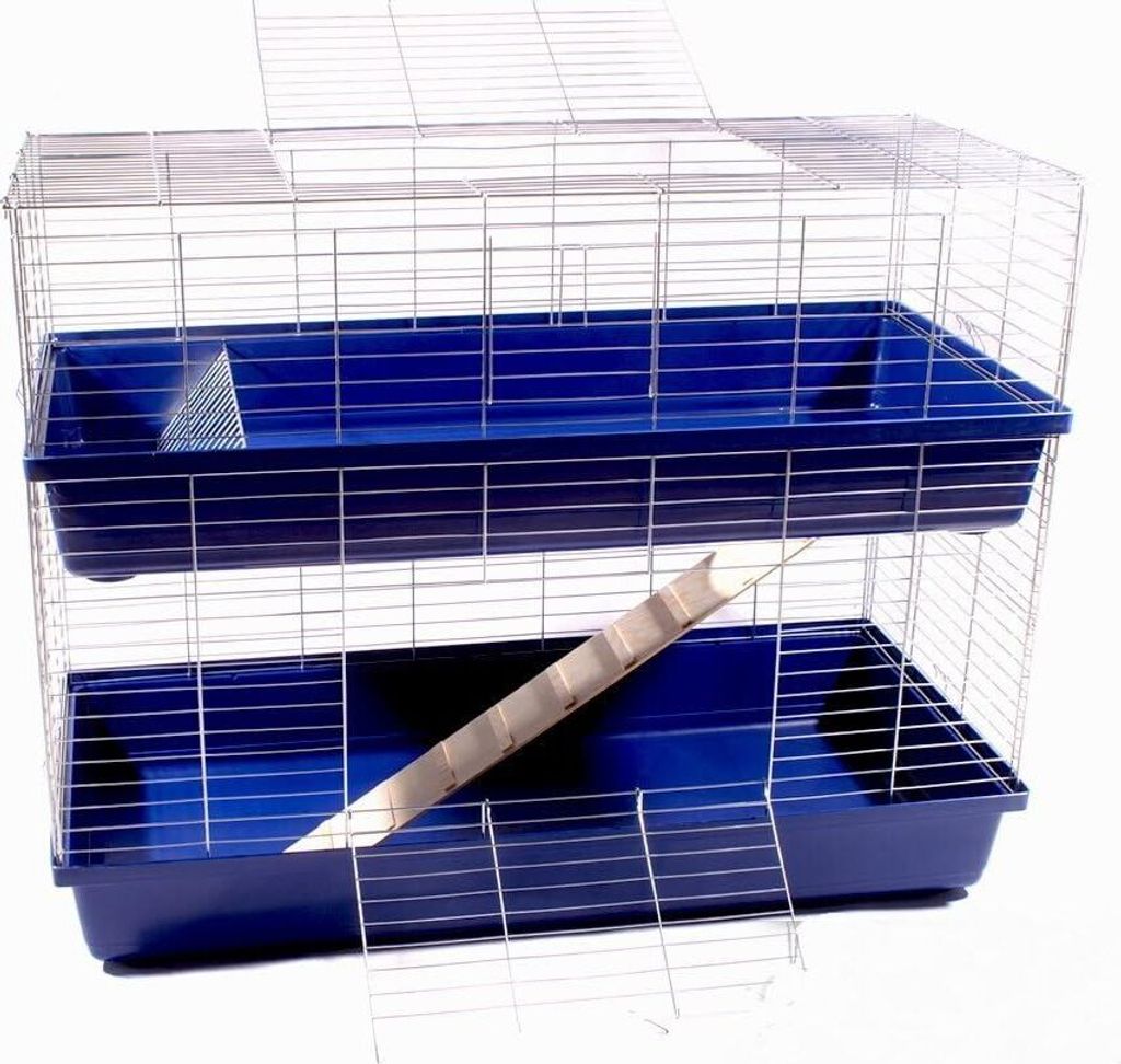 XXL 1,20 m doppel blau Hasenkäfig Meerschweinchenkäfig Kaninchenkäfig Kaninchen- und Meerschweinchenheim