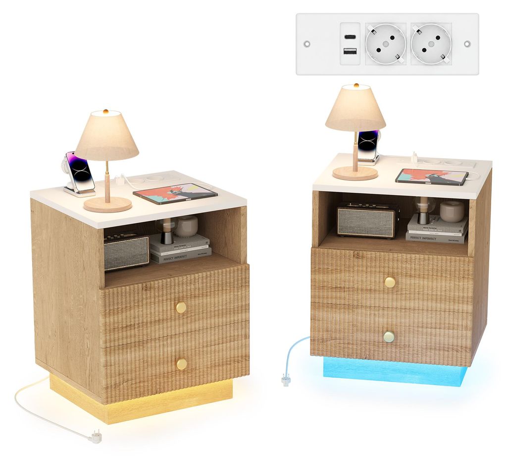 UnboxG 2er Set Nachttische mit RGB LED & Ladestation, Produktbild 